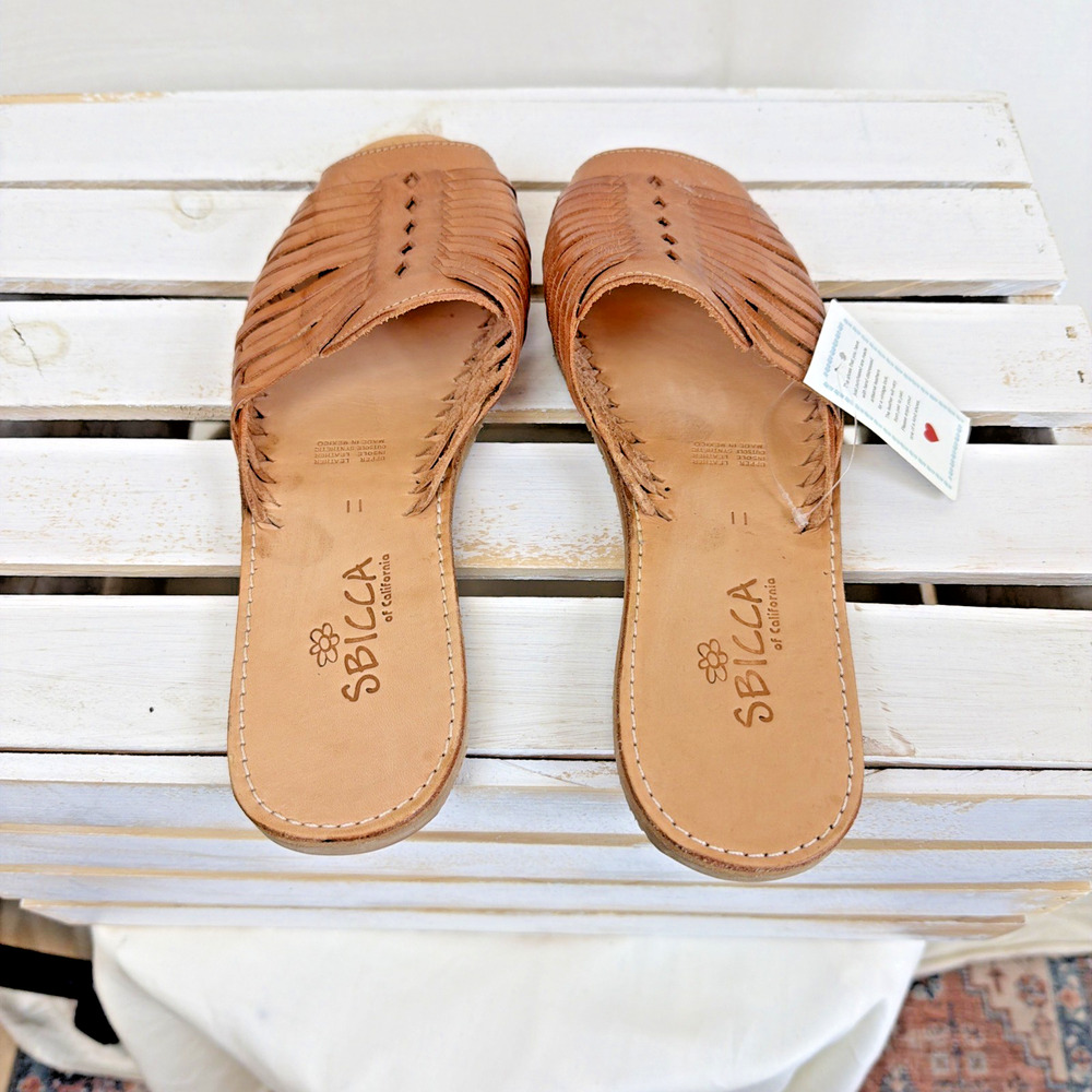 NWT SBICCA Tan Woven Huaraches Leather Slip On Sandals #1071 Womens 11 - Picture 2 of 4